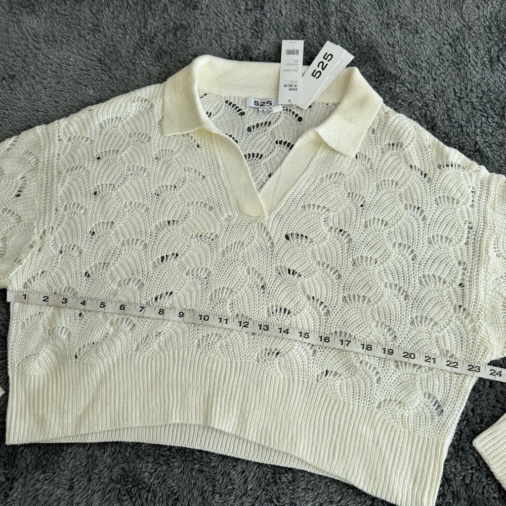 525 America Women's See-Through Collared Sweater, Loose Knit Sweater, Cream, M - Picture 4 of 8